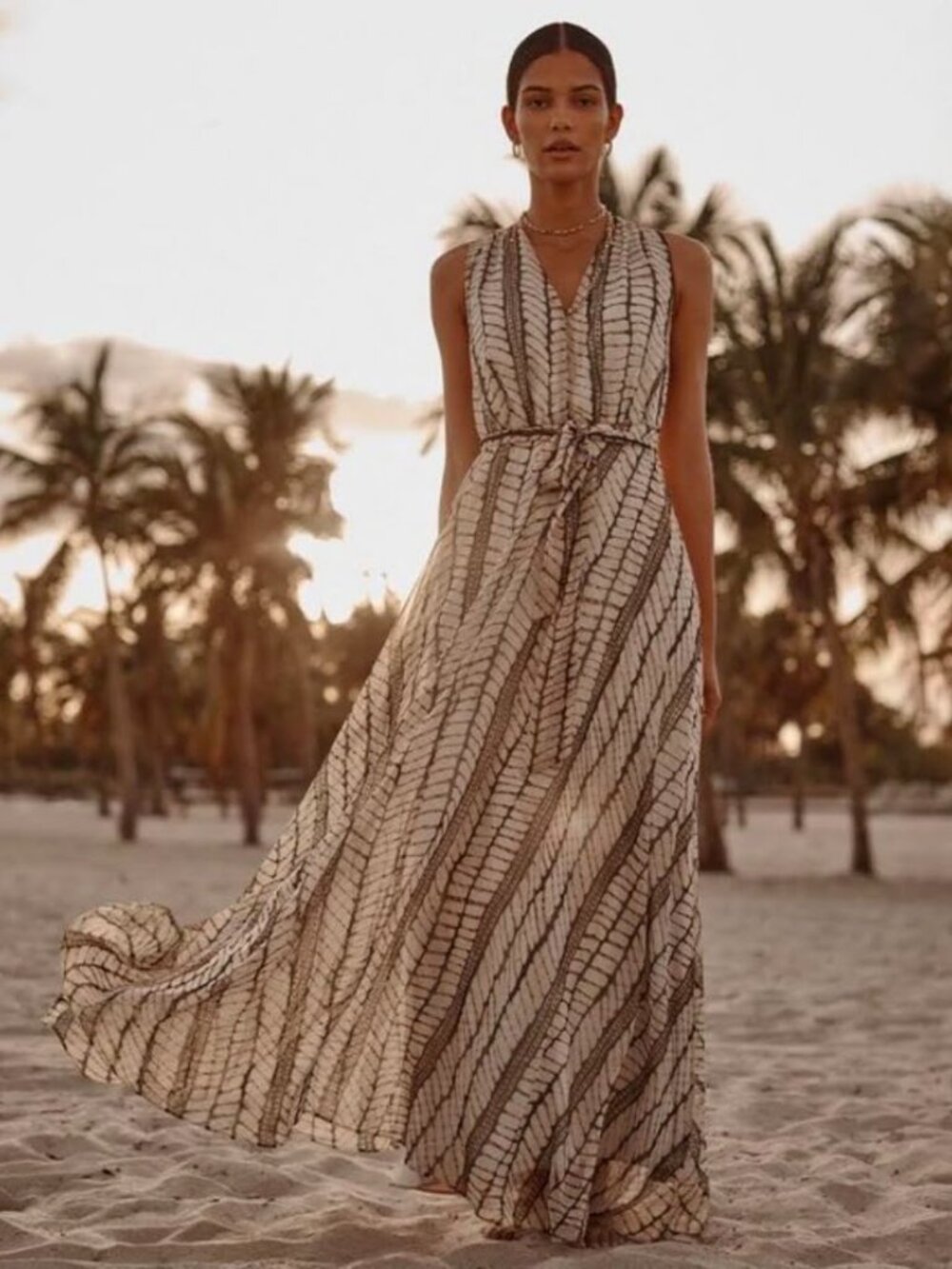 WHBM Sleeveless Chevron Maxi Dress XL